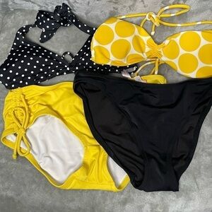 Victoria’s Secret 2 Bikini Set Black Polka Dot & Yellow Bandeau XS S